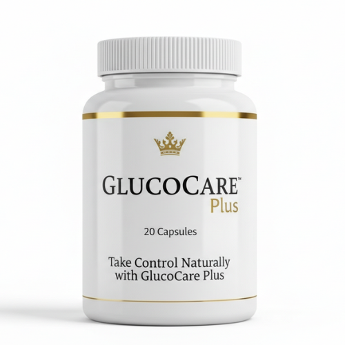 Alt="GlucoCare Plus Natural Blood Sugar Support Formula product packaging"